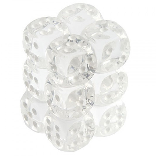 Chessex Dice CHX 23601 Translucent 16mm D6 Clear w/ White Set of 12